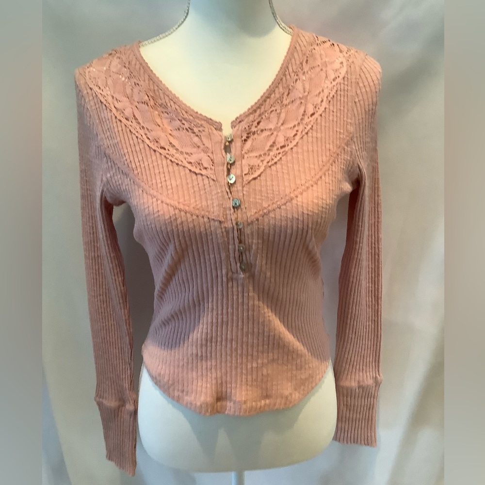 Free the Roses Lace Henley Long Sleeve